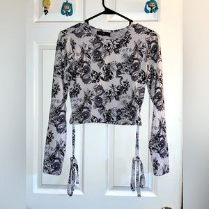 Black and White Top with Dragon Pattern Y2K